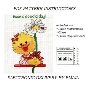 Suzy's Zoo Vintage Counted Cross Stitch Pattern Suzy Ducken Duck with Daisy Have a Special Day!