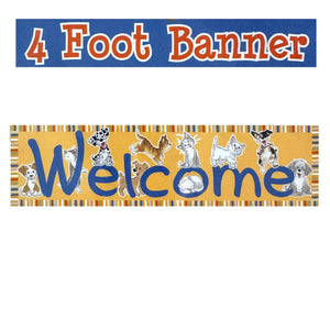 Vintage Suzy's Zoo Wags & Whiskers Cats & Dogs 4 FT Welcome Horizontal Banner 2005 School Classroom Teacher Product