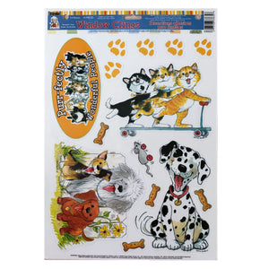 Lot de 5 autocollants vintage pour fenêtre 12" x 17" Feuille Wags &amp; Whiskers Chats et chiens École Salle de classe Enseignant Produit