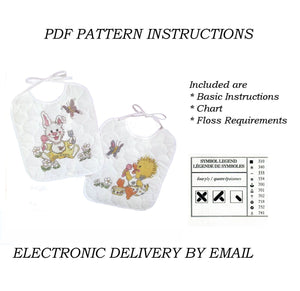 Vintage Suzy's Zoo Stamped Cross Stitch Keepsake Baby Bibs Set of 2 PDF Pattern Chart Instructions 'Baby's Friends' Duck - Bunny & Butterflies 1994 38-147