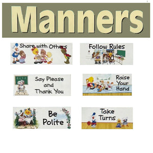 Vintage Rare Suzy's Zoo 2-Sided Decorating Kit Manners Six Signs 5 1/2" x 12" Classroom or Hall Poster Student Teacher Product