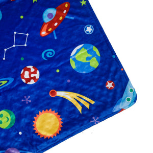 Couverture pour berceau de bébé en velours Minky bleu avec motif galaxie et espace extra-atmosphérique 71 x 99 cm