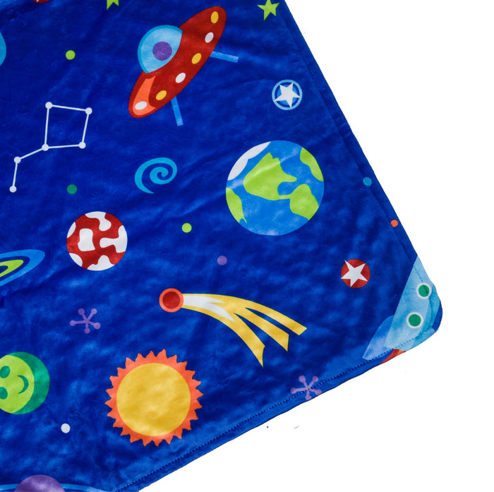 Blue Outer Space Galaxy Universe Baby Crib Blanket Plush Velour Minky 28" x 39"