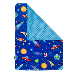 Couverture pour berceau de bébé en velours Minky bleu avec motif galaxie et espace extra-atmosphérique 71 x 99 cm