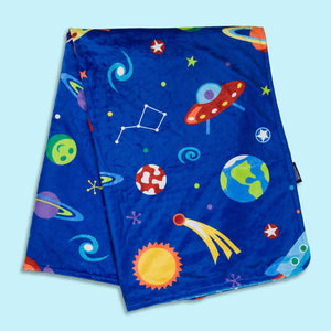 Blue Outer Space Galaxy Universe Baby Crib Blanket Plush Velour Minky 28" x 39"