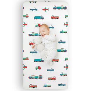Transportation Cars Trucks & Airplanes & Vehicles Cotton Fitted Baby Crib Sheet