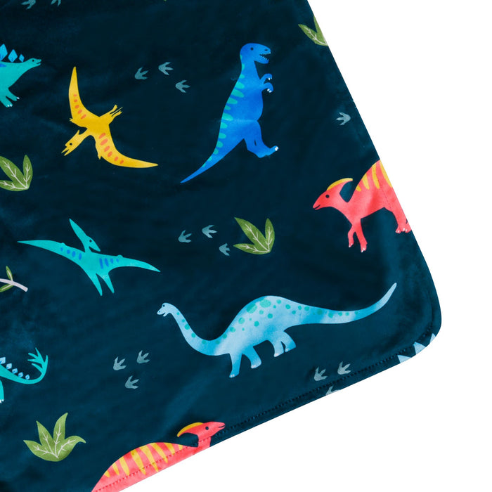 Couverture en peluche velours Minky pour berceau ou tout-petit à motif dinosaure bleu foncé