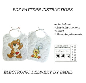 Kit de punto de cruz estampado de Little Suzy's Zoo o patrón con gráfico en PDF Instrucciones Baberos de recuerdo para bebé Witzy con diente de león y oso bailarín Boof Paquete de 2