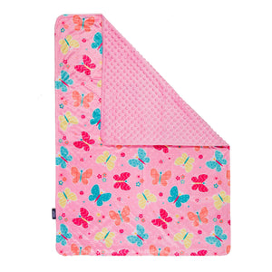 Manta de cuna de bebé de terciopelo Minky de 28" x 39" con diseño de mariposa rosa