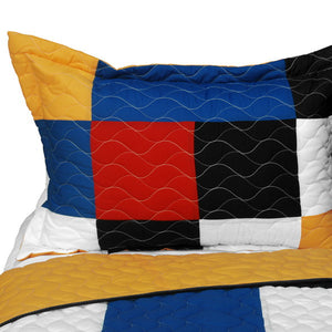 Black White Yellow & Red Checkered Teen Boy Bedding Full/Queen Quilt Set- pillow sham