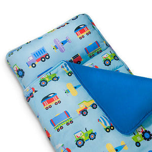 Trains, Airplanes, Fire Trucks Kids Blue Nap Mat - Child/Toddler Boy Sleeping Bag