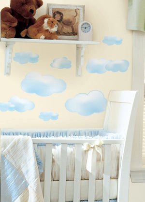 Clouds Wall Decals Stickers for Kids Room or Nursery White & Blue