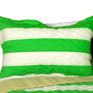 Green Soccer Theme Striped Bedding Girl or Boy Full/Queen Quilt Set - Pillow Sham