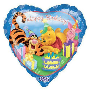 Winnie The Pooh Blue Heart-Shaped Happy Birthday 18" Party Balloon