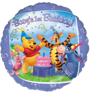 Winnie The Pooh Baby's 1st Birthday 18" Purple Party Balloon