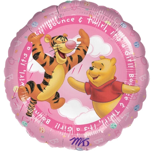 Globo rosa para fiesta de bienvenida al bebé de 18" con Winnie The Pooh y Tigger It's A Girl