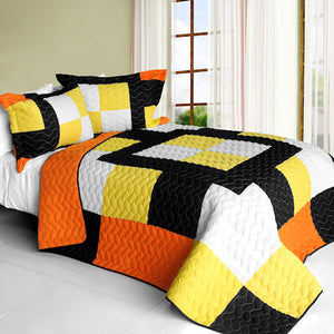 Black Orange White Yellow Checkered Teen Bedding Full/Queen Quilt Set Patchwork Bedspread