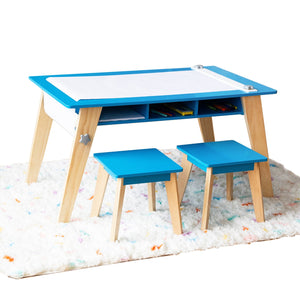 Kids Arts & Crafts Table & Two Chair Play Set Modern Furniture White Grey Blue or Espresso 39" x 23" x 23"