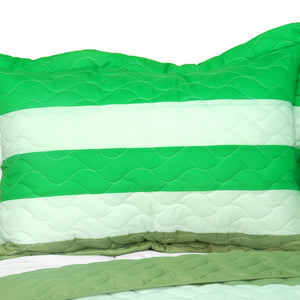 Striped Green Soccer Bedding Full/Queen Quilt Set Oversized Bedspread