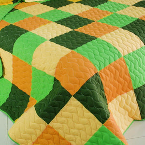Green Yellow Orange Patchwork Bedding Full/Queen Quilt Set Geometric Teen Bedspread