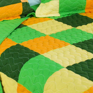 Green Yellow Orange Patchwork Bedding Full/Queen Quilt Set Geometric Teen Bedspread