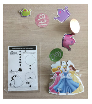 Disney Princesses Happy Birthday 22" Drop-A-LIne Party Balloon - Cinderella, Aurora, Belle - with Balloon Weight
