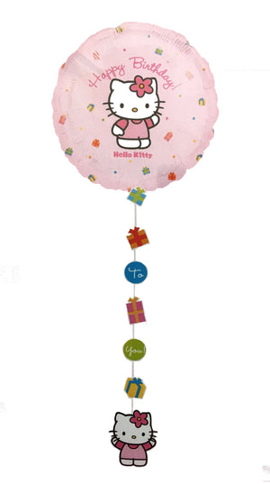 New Jumbo Hello Kitty Happy Birthday 54" Pink Prismatic Drop-A-Line Party Balloon Vintage