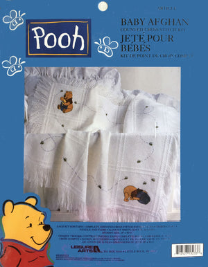 Vintage New Walt Disney Winnie The Pooh Bear Honey Jar Pot & Bees Cross Stitch Keepsake Baby Blanket Afghan Kit or PDF Chart Pattern Instructions 34" x 43 1/2"