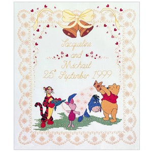 Rare Disney Winnie The Pooh Wedding Sampler Announcement Piglet Eeyore Tigger Counted Cross Stitch Kit or PDF Pattern Instruction Chart 15" x 17" Keepsake Debbie Minton Designer Stitches H28 / Janlynn 1133-63