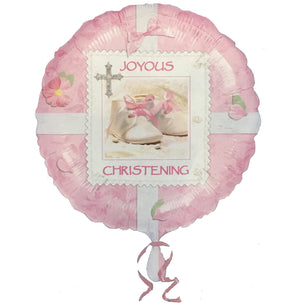 Pink Joyous Christening Baby Girl 18" Party Balloon - Cross, Baby Shoes