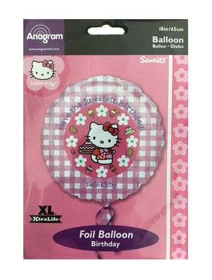 Hello Kitty Sweetest Happy Birthday with Cake 18" Pink Gingham Plaid Party Balloon
