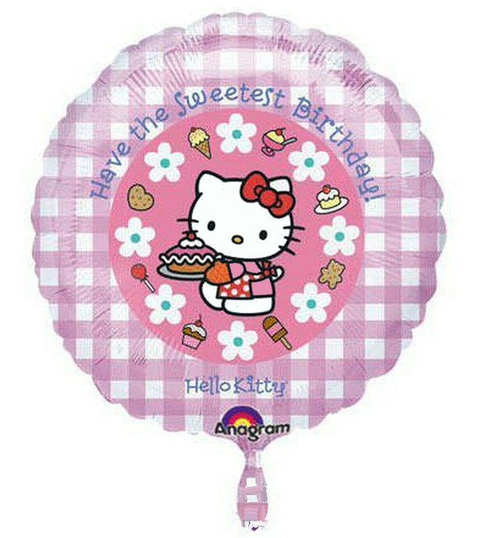 Hello Kitty Sweetest Happy Birthday with Cake 18" Pink Gingham Plaid Party Balloon