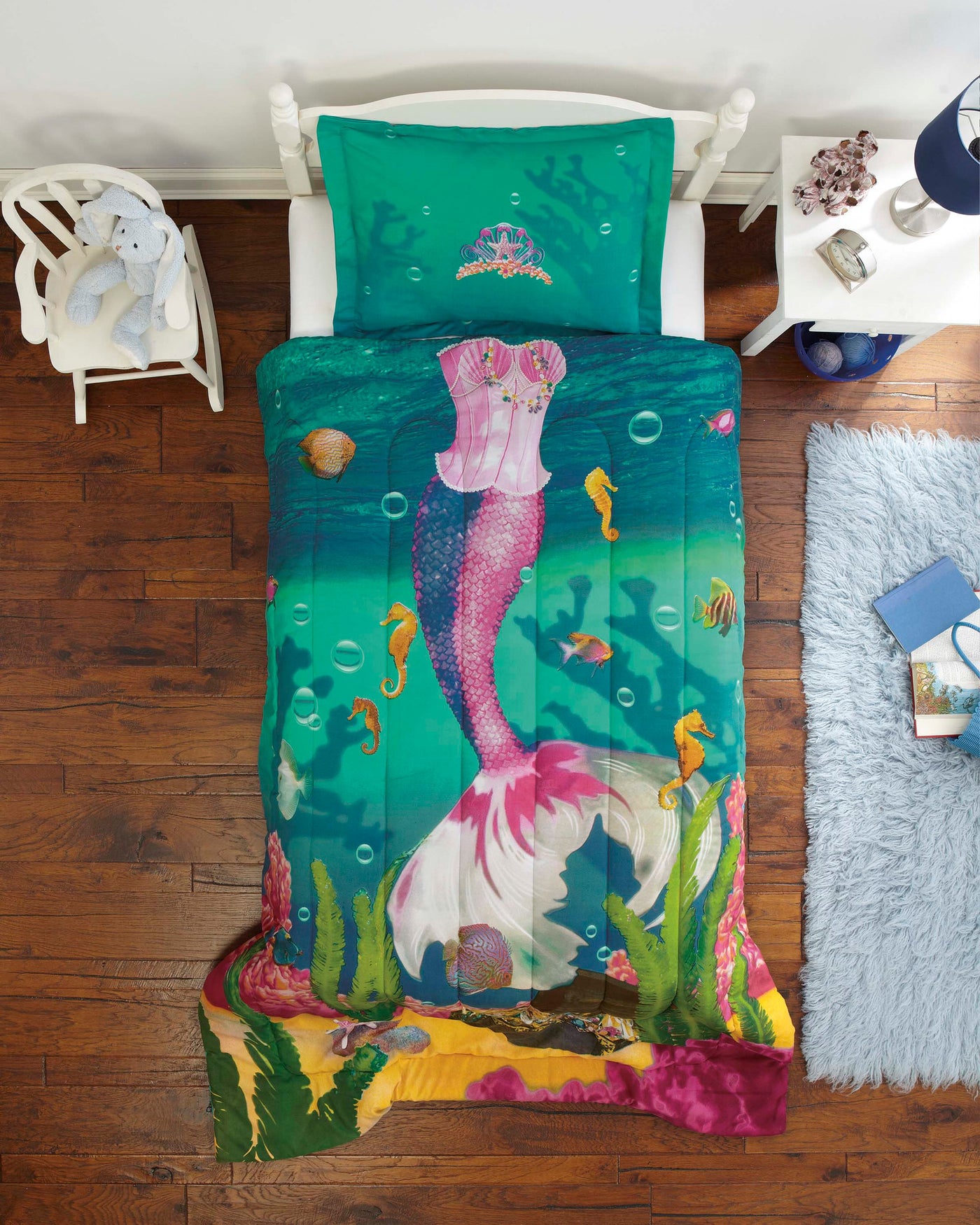 Mermaid Sea Princess Girl Bedding Twin Comforter Set Blue Green –