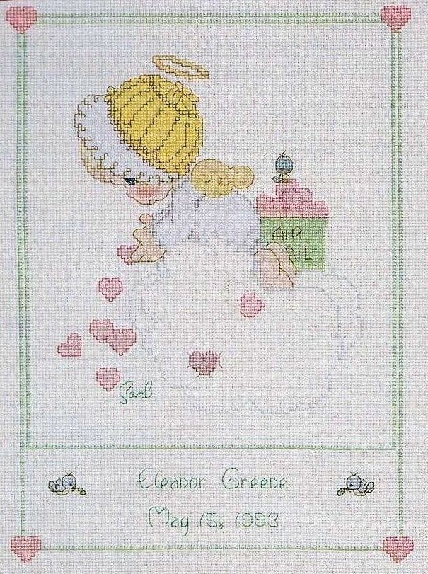 Precious Moments Counted Cross Stitch "Precious Keepsakes' Angel Baby Birth Announcement Kit 11" x 14"