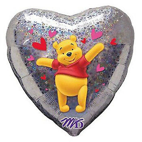 Winnie The Pooh Silver Holographic Heart-Shaped Love or Valentine 18" Party Balloon