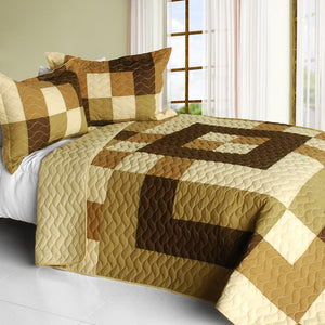 Brown & Tan Bedding Full/Queen Quilt Set Patchwork Geometric Bedspread Teen or Adult