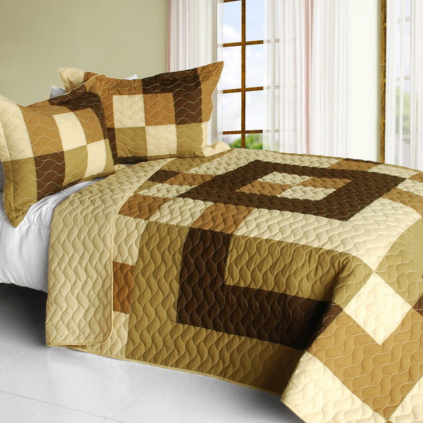 Brown & Tan Geometric Teen Bedding Full/Queen Quilt Set Patchwork Bedspread