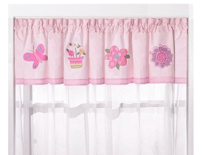 Pink Butterfly & Flowers Polka Dot Kid Girl Window Valance 70" x 20" Cotton Lined Embroidered