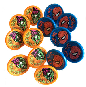 Spiderman & Green Goblin Cake Toppers or Cupcake Party Rings 12 CT - 6 Orange 6 Blue Vintage
