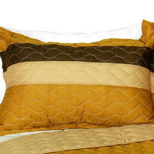 Brown Striped Teen Boy Bedding Full/Queen Quilt Set - Pillow Sham