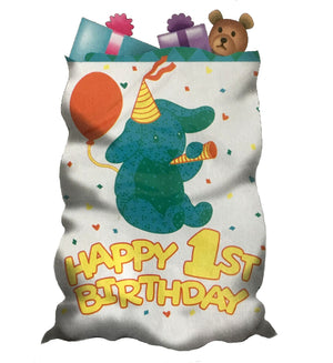 Happy 1st Birthday Party Noah's Ark Bunny Giant Plastic Gift Bag with Tag & Tie 36" x 44"