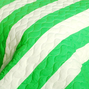 Green Soccer Theme Striped Bedding Girl or Boy Full/Queen Quilt Set - Detail