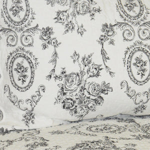 Romantic Black & White Bedding 3pc Full / Queen Quilt Set Elegant French Rose Scroll for Girls