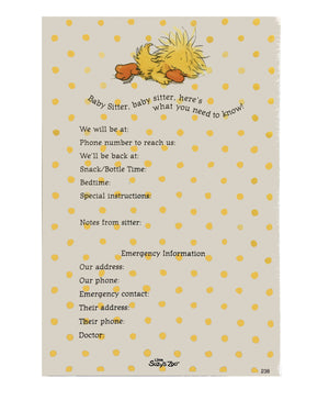 Little Suzy's Zoo Sleeping Baby Witzy Duck Babysitter's Message Taker Single Memo Note Sheet 4.5" x 6 5/8"