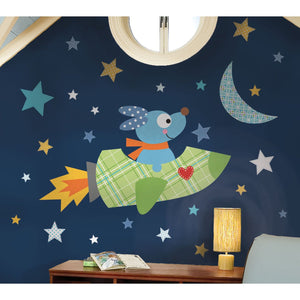 Rocket Dog Wall Mural Flying Space Puppy Peel & Stick Decals Large 48"