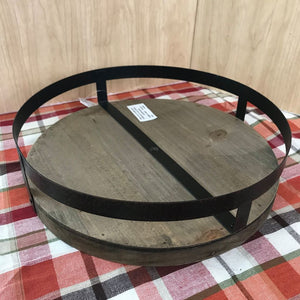 Rustic Farmhouse 13" Decorative Tray Distressed Wood Look Two-Tiered Display Stand with Metal Loop Ring