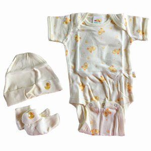 Vintage Little Suzy's Zoo Infant Baby 4pc Starter Set One-Piece Underwear Yellow Witzy Duck Hat Booties Baby Shower Gift 0-3 Month / Newborn