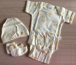 Vintage Little Suzy's Zoo Infant Baby 4pc Starter Set One-Piece Underwear Yellow Witzy Duck Hat Booties Baby Shower Gift 0-3 Month / Newborn