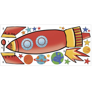 Giant Red Space Rocket Wall Mural Peel & Stick Wall Decal Large 53"