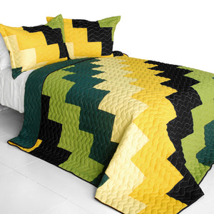 Black Green Yellow Patchwork Teen Boy Bedding Full/Queen Quilt Set Modern Geometric Bedspread